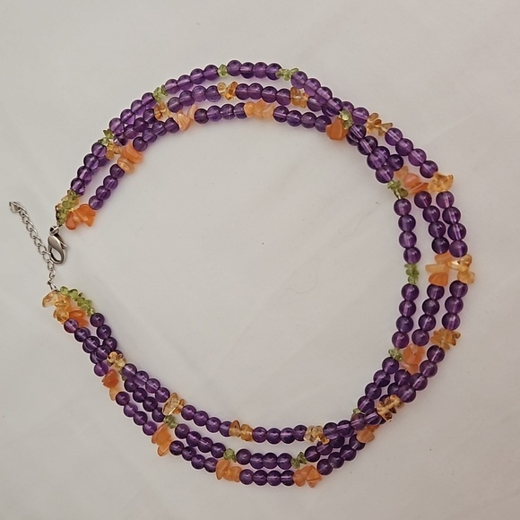 FP CHINA 925 Amethyst and Quartz 3 Strand Beaded Necklace - Picture 3 of 7